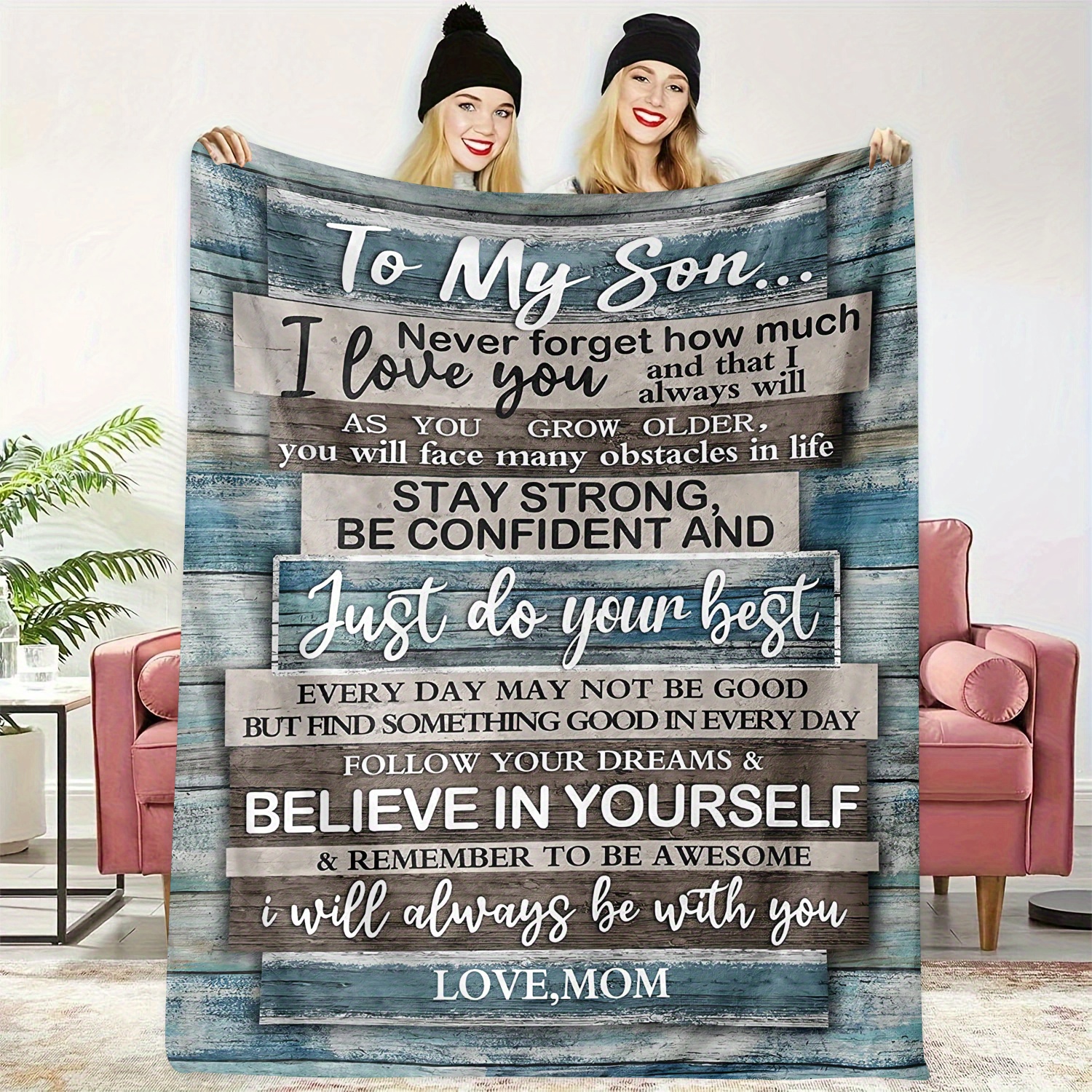 

Vintage Inspirational Quote Flannel Throw Blanket For Son From Mom - , Soft Knitted Polyester, Tv Blanket With Message, 200-250g - Ideal Gift For Birthday And