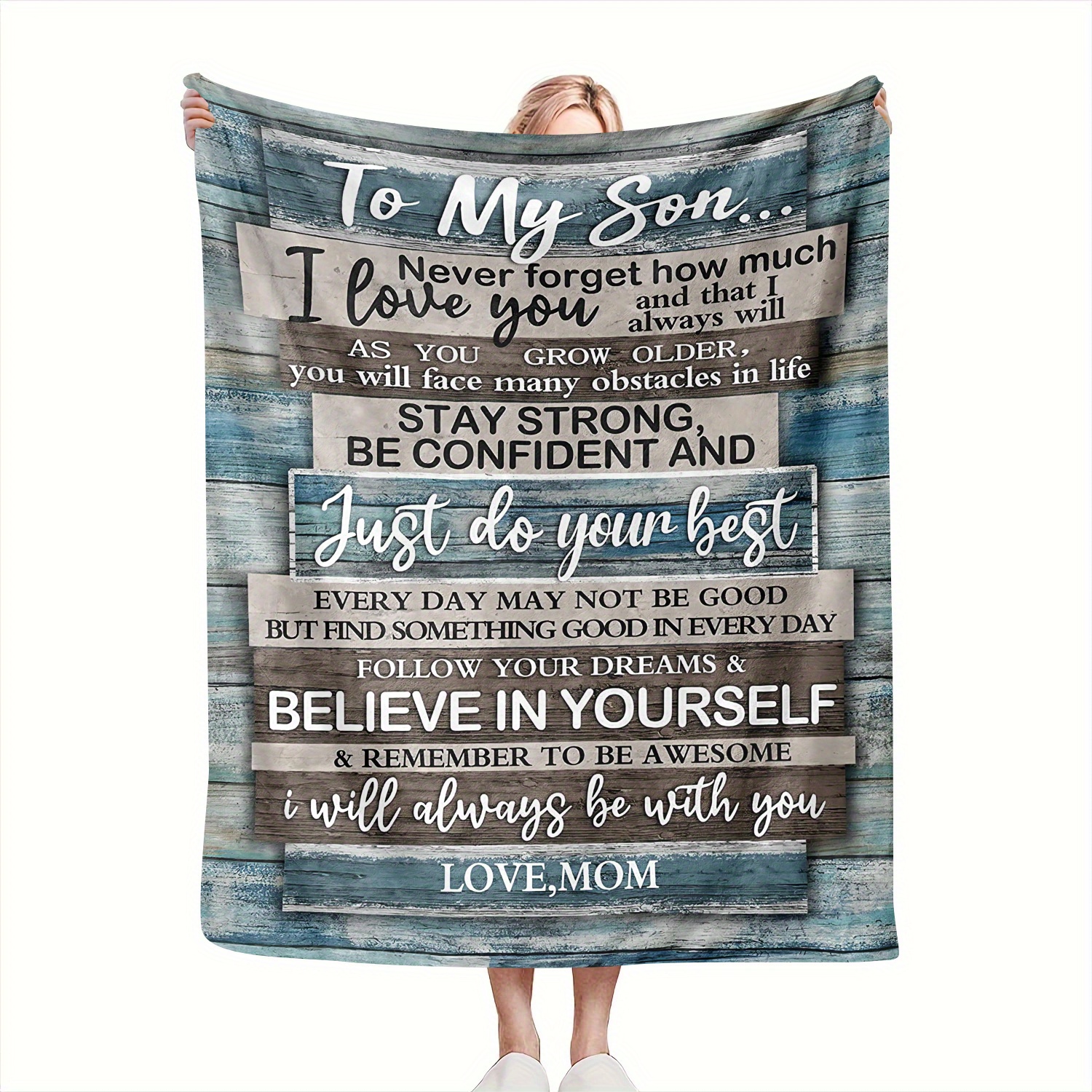 vintage inspirational quote flannel throw blanket for son from mom   soft   knitted polyester multipurpose   tv blanket   message 200 250g ideal gift for birthday and special occasions details 2