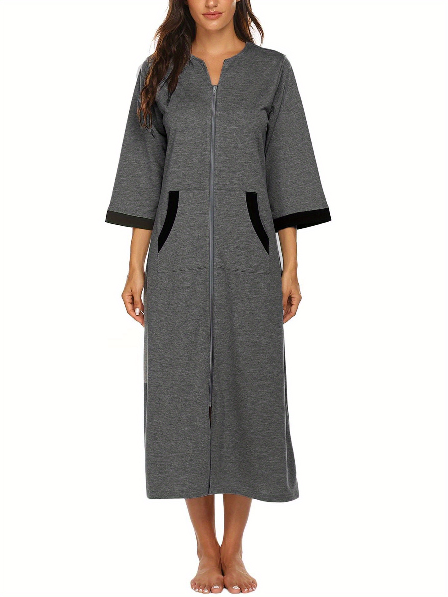 Women's Long Zipper Robe Full-Length Bathrobe nightgown with Front  Zipper Closure, Soft Lavender Loungewear, Machine Washable Sleepwear