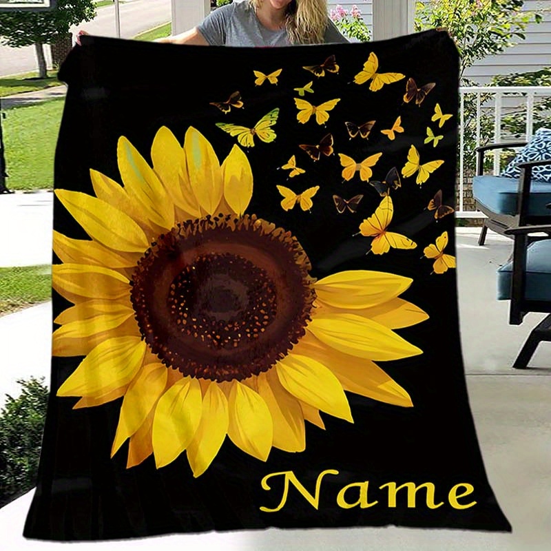 

Personalized Sunflower Name Blanket - Soft, Warm & Cozy Flannel Throw For Naps, Camping & Travel - Perfect Gift For Family & Loved Ones