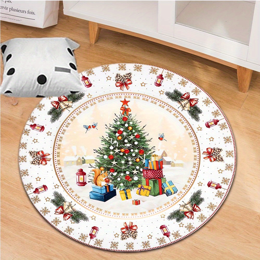 TEMU Tapis d'Arbre de Noël - Polyester avec Décorations de Fête ( de Neige, , Cadeaux, Canne à ) - Parfait pour , le Porche, , , de Bain et ,