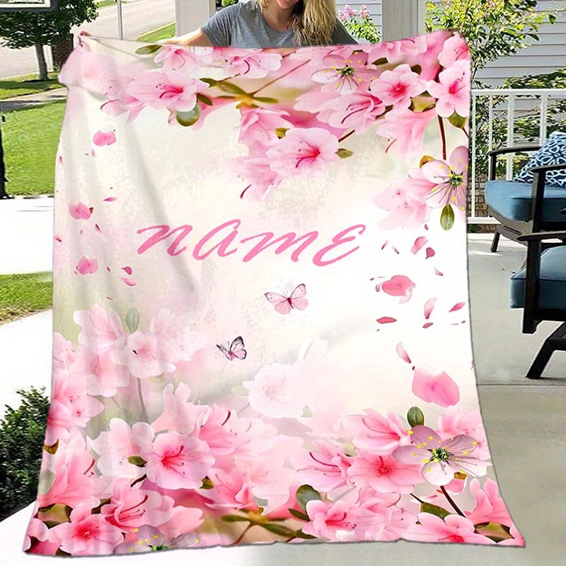 

Custom Name Printed Cherry Blanket: Soft And Warm For Memorable Moments - Perfect Holiday Gift For Classmates, Family, And Loved Ones - Suitable For Naps, Camping, And Travel