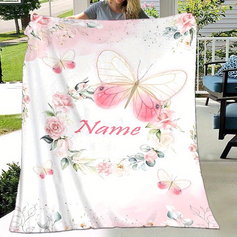 

Custom Name Blanket: Butterfly Flower Design - Soft And Warm - Perfect For Naps, Camping, And Travel - Suitable For All Seasons