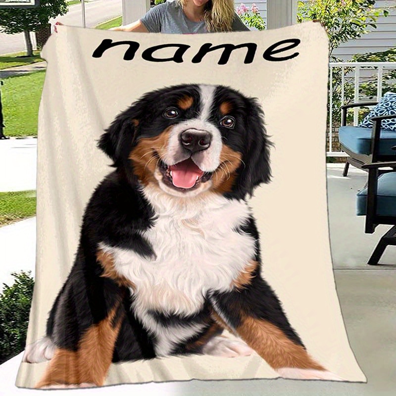 

Personalized Bernese Custom Name Blanket - Soft, Warm & Cozy Flannel Throw For Naps, Camping & Travel - Perfect Gift For Pet Lovers