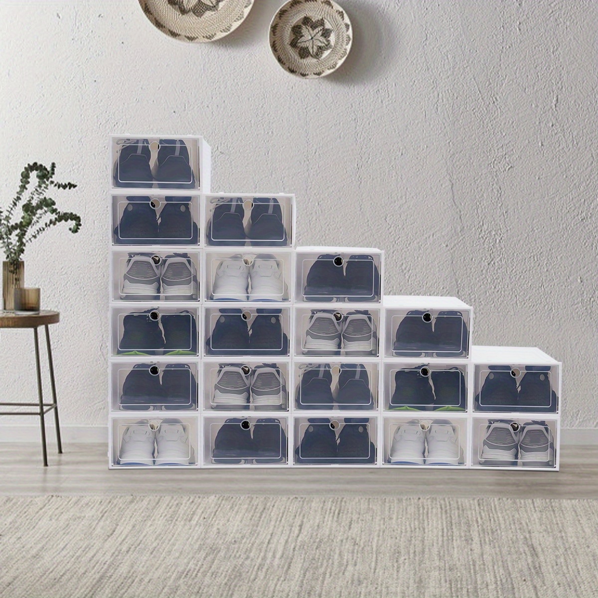 

White 20 Plastic Stackable Shoe Storage Organizer Clear Shoe Boxes Stackable Drawer Shoe Organizer Containers Sneaker Display Case