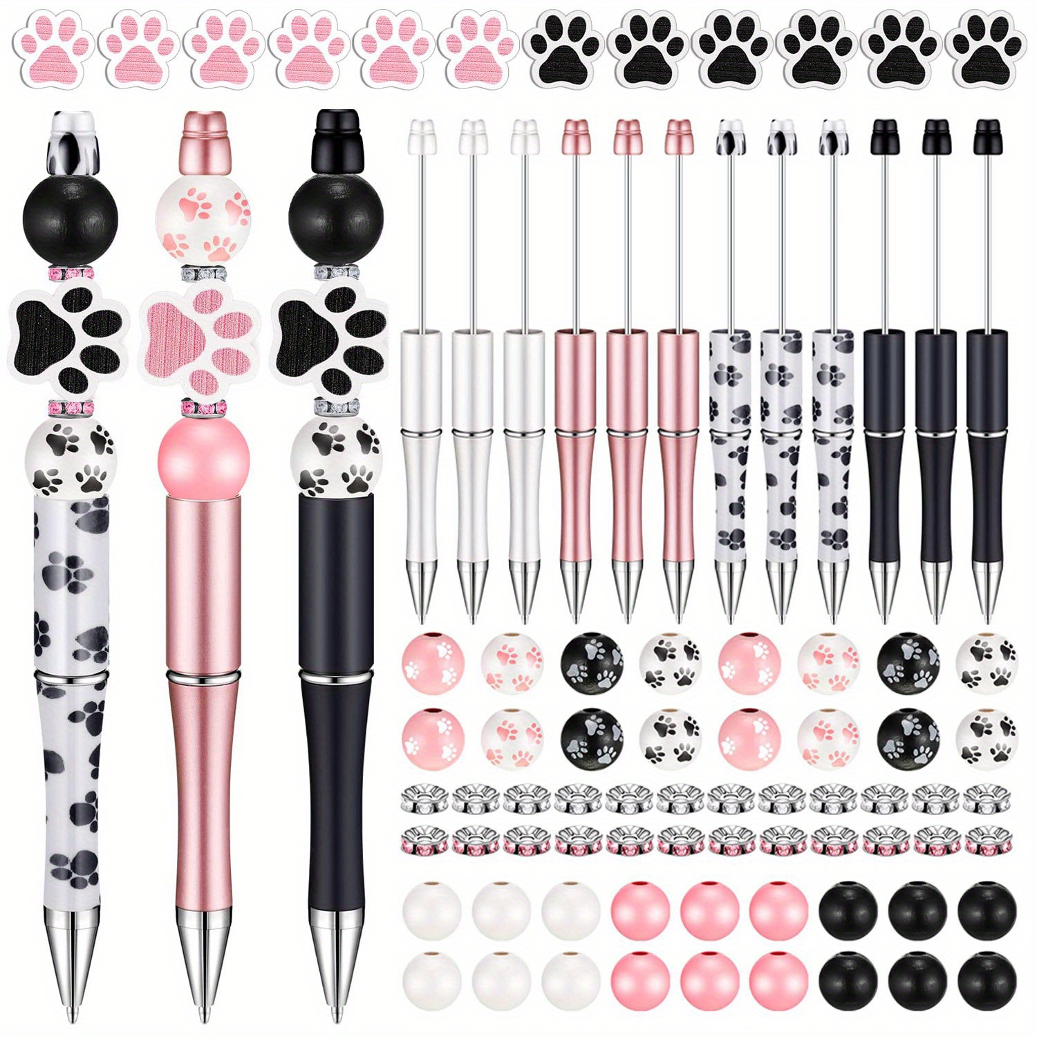 

Cute Dog Paw Pen Charm Set 82pcs - Plastic Diy Beadable Pen Accessories With Pendants, Beads & Pens For Crafting, Refillable Black Ink Ballpoint Writing Instruments