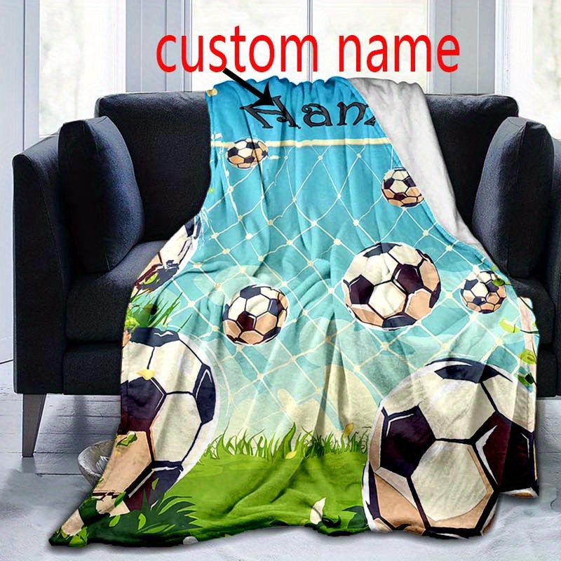 

Personalized Soccer Field Football Themed Blanket With Custom Name - Flannel Fleece, Digital Print, Woven Polyester, All Season Comfort - Ideal For Sofa, Bed, Travel, Birthday Or Holiday Gift