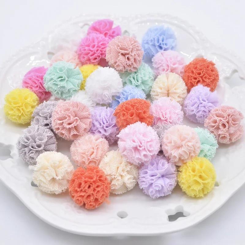 Image of 50pcs 2cm Colorful Elastic Mesh Flower Ball For Sewing On Scarf Shoes Hats Fur Headwear Hair Clip Bow Additions