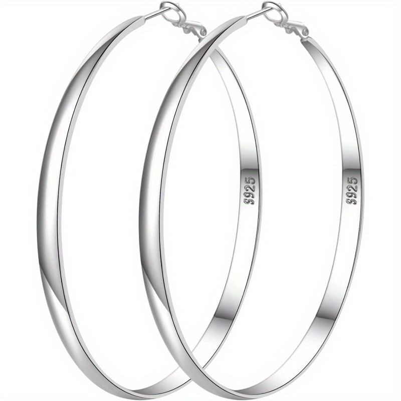 

1 Pair Modern Sterling Silver Hoop Earrings S925 Hypoallergenic Large Thin Lightweight Metal Hoops Nickel & Lead-free For Women Without Feathers