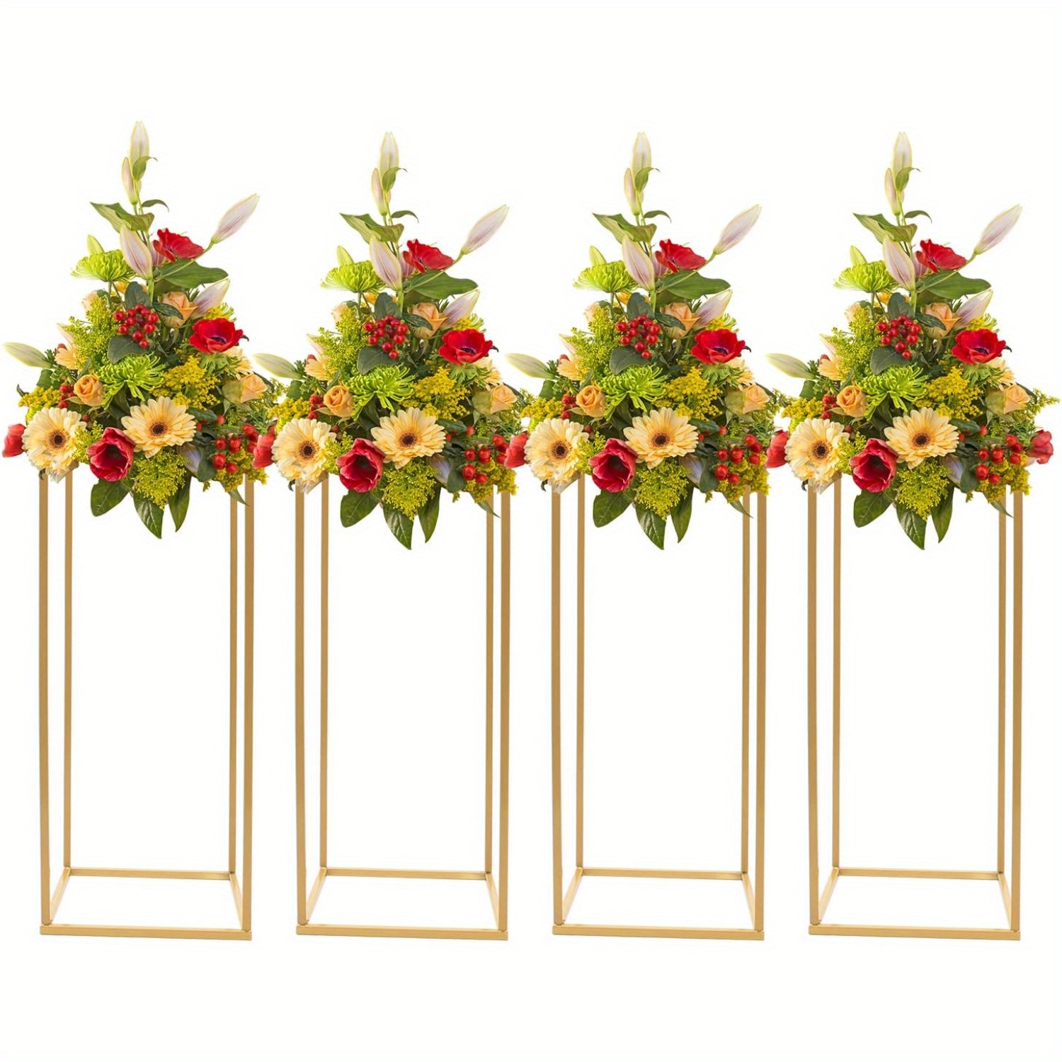 

4 Pcs Golden Flower Stand, 23.6 In Tall Wedding Flower Stand, Weddings Rectangular Vases Stand For Wedding Party Table Centerpiece Home Decor