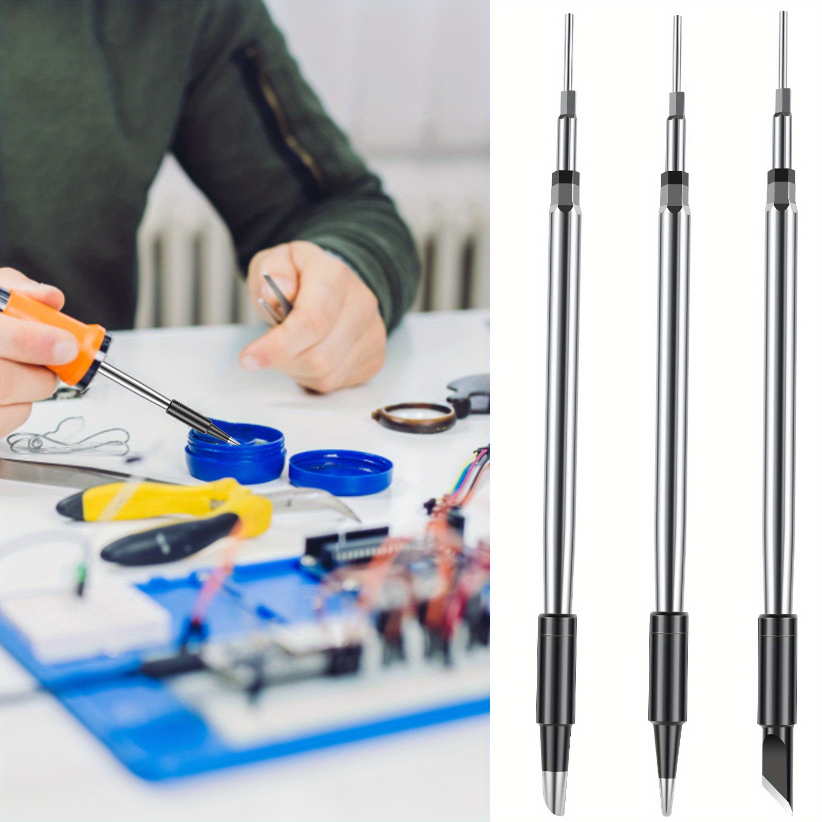 

3pcs Soldering Iron Tip Set - Metal Replacement Tips Welding, Ideal For Jewelry & Electronics Repair