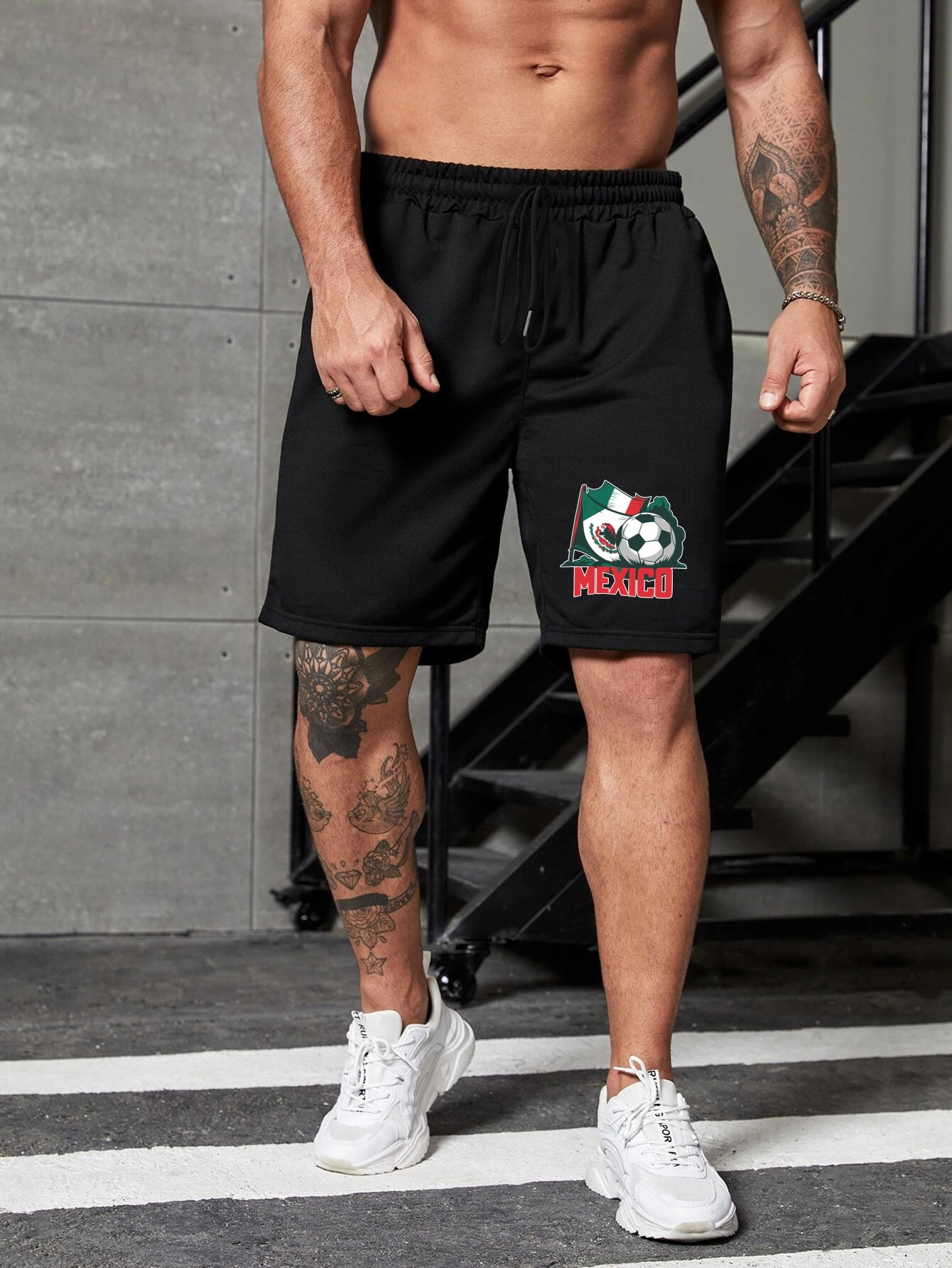 Mexico Football Shorts, Slightly Stretch Drawstring Shorts For Outdoor  *'s Clothing For Summer