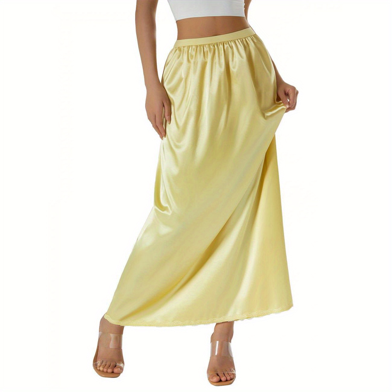 

Women Solid Color Long Underskirt, Classic Waist Inner Lining For Long Skirt, Xl/xxl