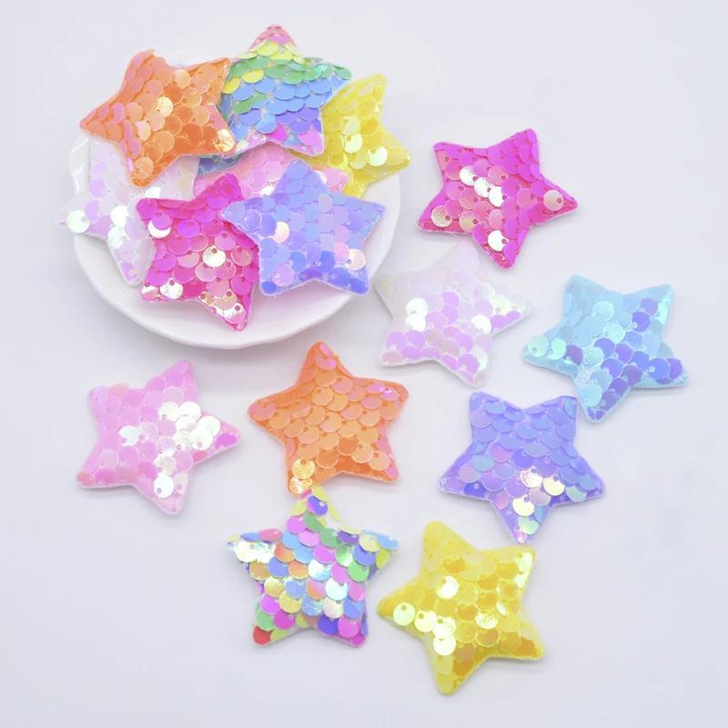 Image of 32pcs 3.8cm Glitter Seaquins Star Padded Appliques For Diy Clothes Hat Shoes Sewing Patches Headwear Hair Clips Bow Decor