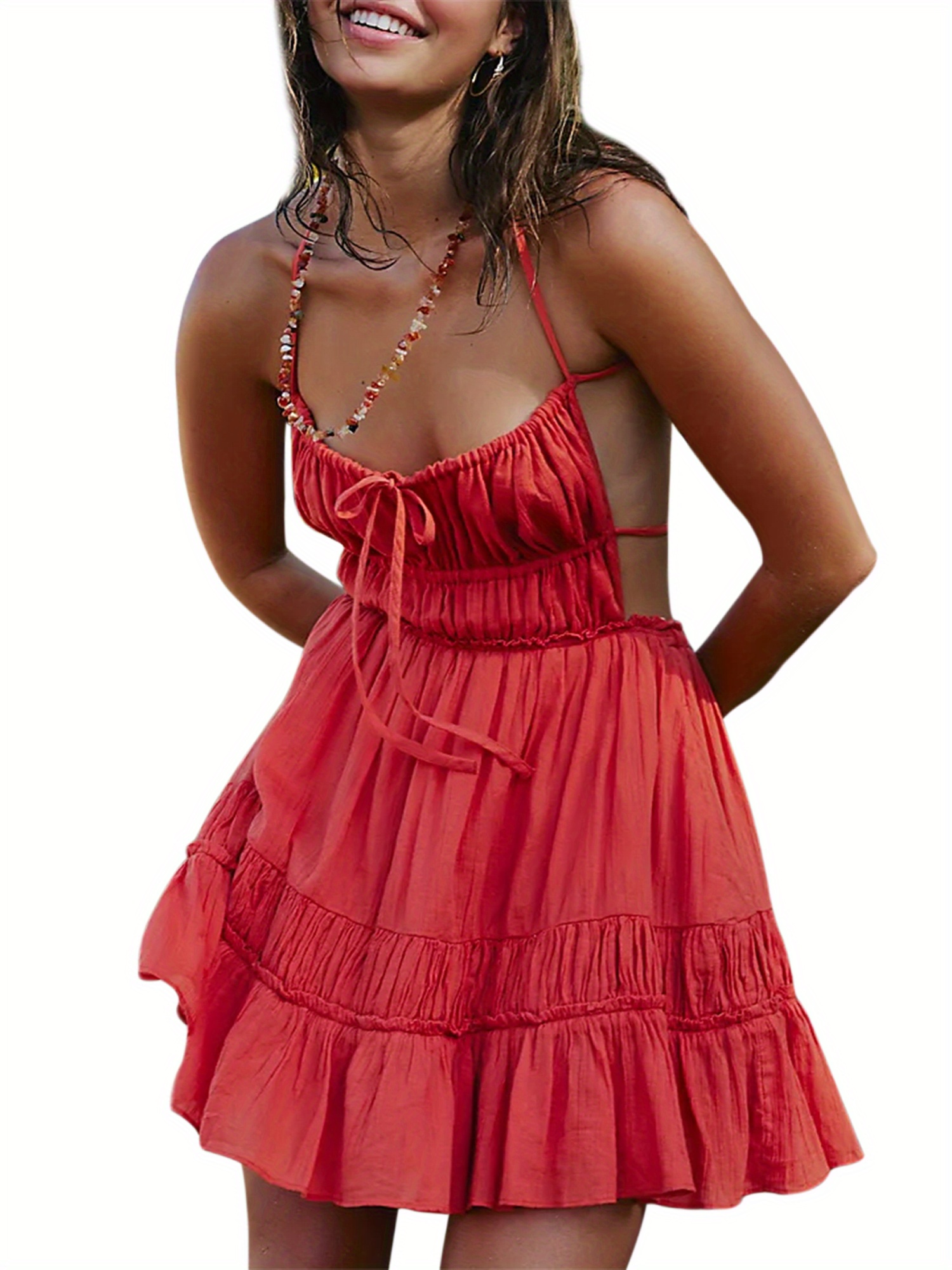 women backless dresses casual summer solid color sleeveless