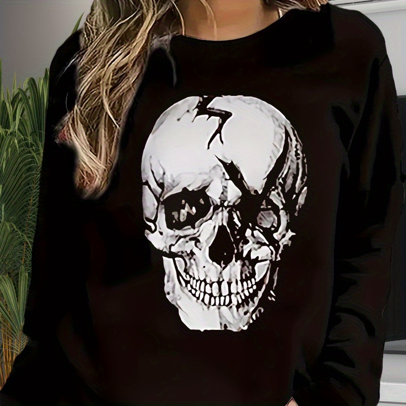 

Women's Casual Oversized Sweater - Lightweight, Loose Fit With Geometric Skull Design, Round Neck, Machine Washable - Spring, Fall & Winter