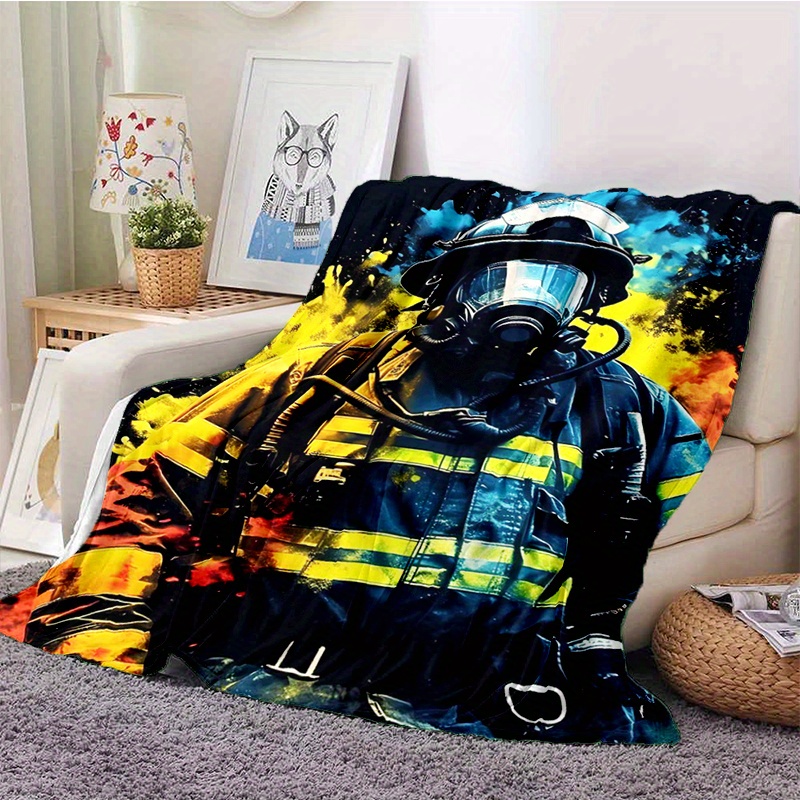 Image of 1pc Firefighter Colorful Printed Blanket Is Stylish, Soft And Warm - Perfect For Couches, Couches, Offices, Beds, Camping And Travel - A Versatile Gift For