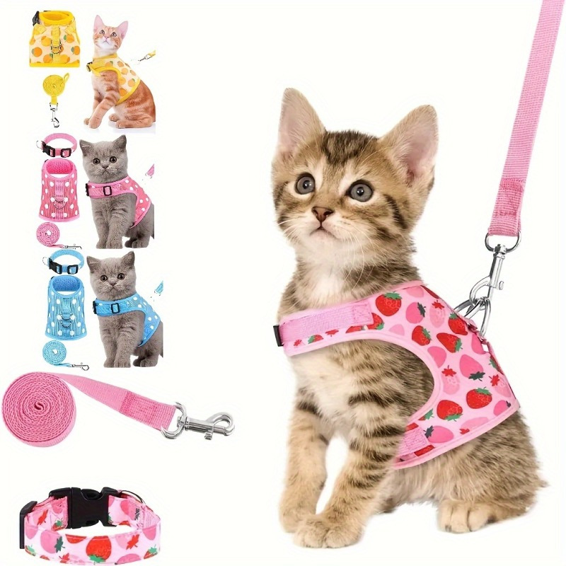 

3pcs Comfortable And Secure Cat Harness And Leash Set For Small Pets - Perfect For Walking And Outdoor Adventures