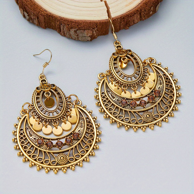 TEMU 1 Pair Of Exquisite Hollowed Out Shape Drop Hook Earrings - Fashionable Ethnic Style Jewelry For Party, Gift Idea With And Comfortable Wear