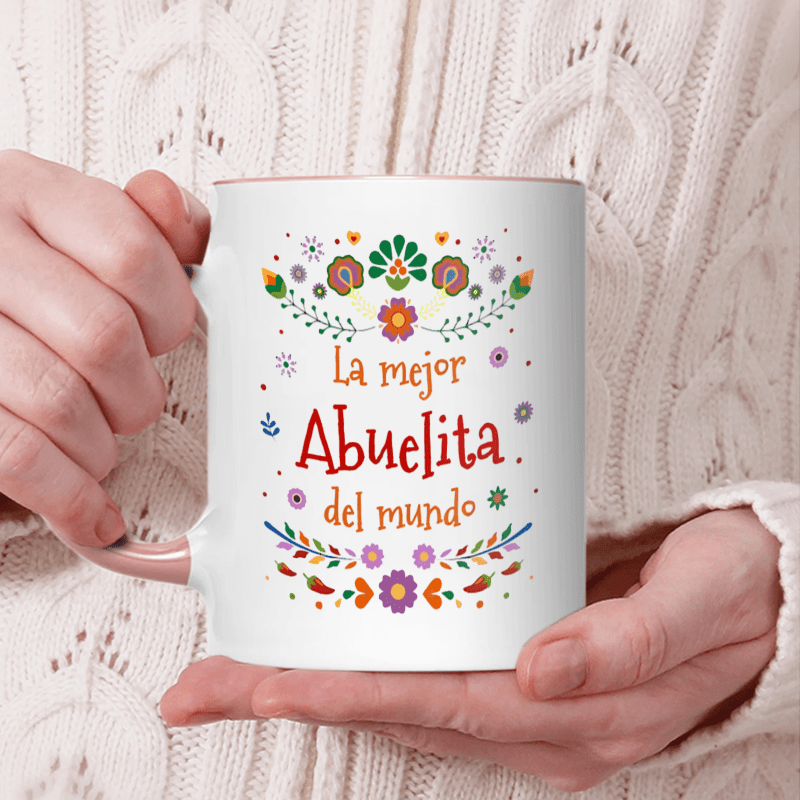 

1 Piece, 3a Grade, La Mejor Del Mundo, Warm And Sweet Floral Pattern Mug For Grandma, 11 Oz Ceramic Mug, Gift Coffee Mug, Best Birthday Gift Of Tea Cup, Gift Coffee Cup For Women