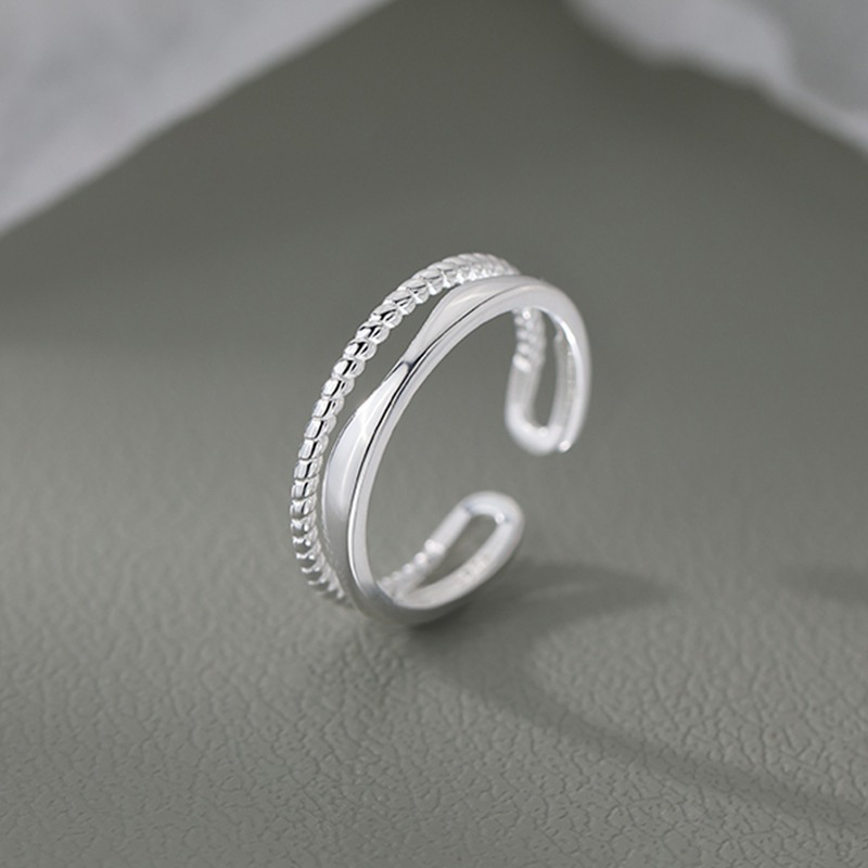 E-shop Doppelter Ring Damen Einfaches Temperament Hohle Linien Ins Wind Öffnung Verstellbarer Fingerring Vielseitige Mode