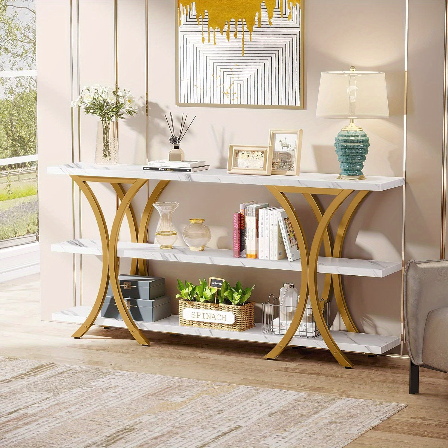 Inch Extra Long Console Table Industrial Narrow Sofa Table with Storage Shelves 3 Tier Entryway Table Behind Couch for Hallway Foyer Living Room