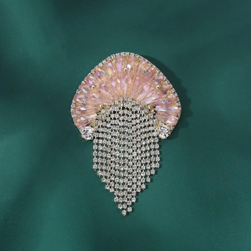 elegant vintage jellyfish crystal brooch with tassel classic sea animal pin for women novelty accessory details 7