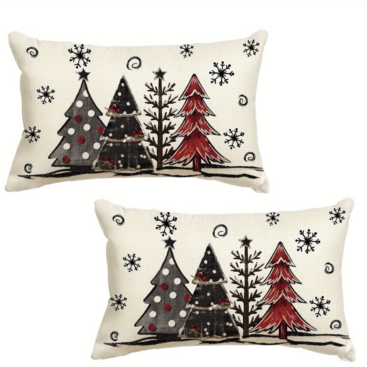 

Contemporary Linen Blend Throw Pillow Covers Set Of 2, Christmas Tree Pattern, Zipper Closure, Machine Washable For Various Room Types - Woven Decorative Cushion Cases