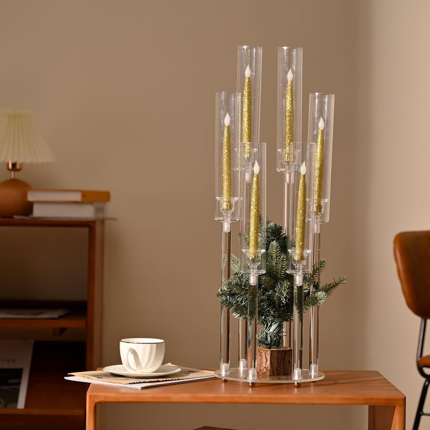 8-Arm Acrylic Candelabra - 38.5" Tall Crystal Centerpiece For LED Candles | Wedding & Holiday Decor