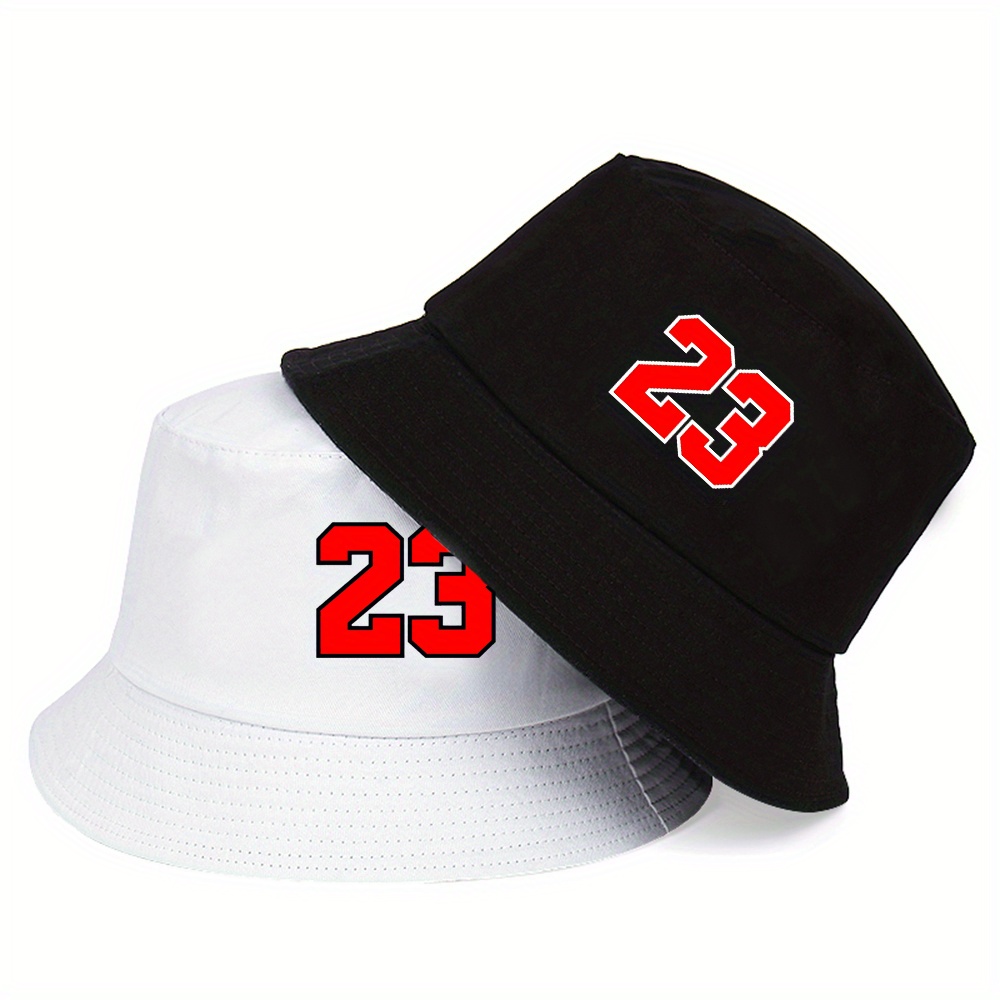 

Unisex Cotton-polyester Blend Reversible Bucket Hats, Woven Street Style Fisherman Cap With "23" Print, Hip-hop Double Side Wear