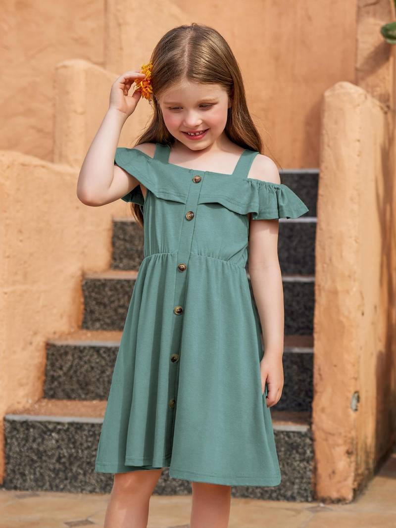 Girls Tiered Ruffle Dress With Lantern Sleeves - Long Sleeve A-Line Fall Dress For Kids 5-14 Years