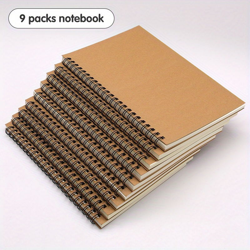 TEMU 9pcs A5 Vintage Paper Spiral Notebooks - Ideal For College & Office Use, Cover, Notepads