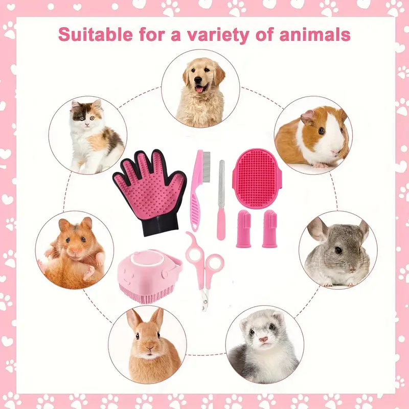 مجموعة تصفيف شاملة للعناية بالحيوانات الأليفة 5 في 1 مثالية للكلاب والقطط 3 مجموعة تصفيف الحيوانات الأليفة متعددة الاستخدامات مع مقص الأظافر، مشط البراغيث، فرشاة الشامبو، فرشاة الأسنان وقفاز التدليك - غير كهربائية، مصنوعة من مادة pp متينة - مثالية للكلاب والقطط والحيوانات الصغيرة 2