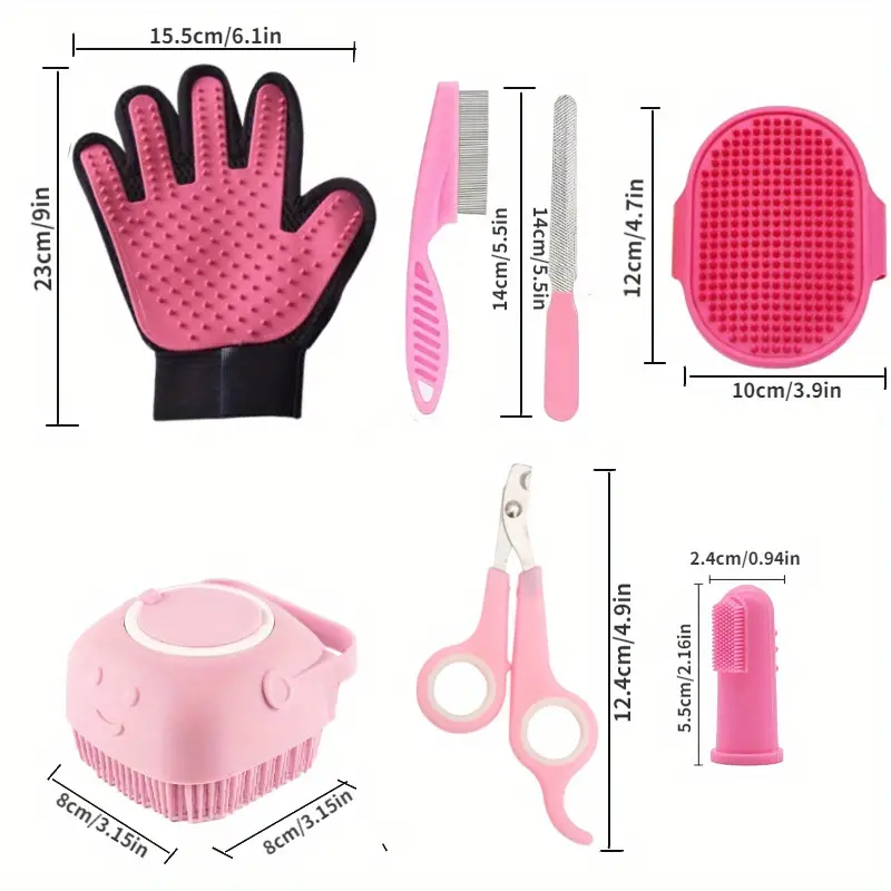 مجموعة تصفيف شاملة للعناية بالحيوانات الأليفة 5 في 1 مثالية للكلاب والقطط 4 مجموعة تصفيف الحيوانات الأليفة متعددة الاستخدامات مع مقص الأظافر، مشط البراغيث، فرشاة الشامبو، فرشاة الأسنان وقفاز التدليك - غير كهربائية، مصنوعة من مادة pp متينة - مثالية للكلاب والقطط والحيوانات الصغيرة 3