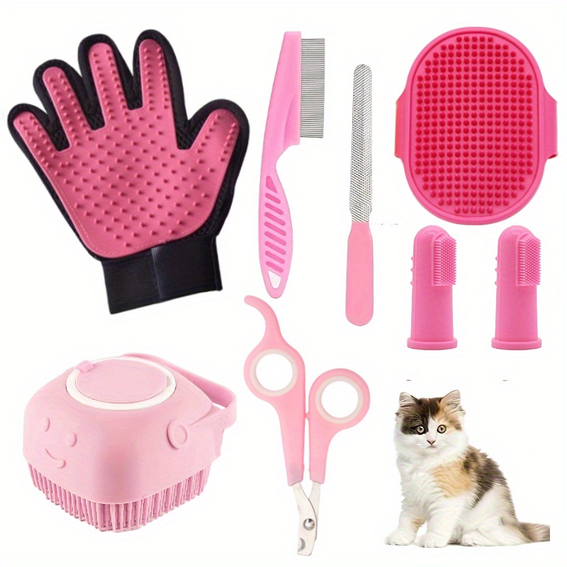 

Pet Grooming Kit With Nail Clippers, Flea Comb, Shampoo Brush, Toothbrush & Massage Glove - Non-electric, Pp Material - Ideal For Dogs, Cats & Small Animals