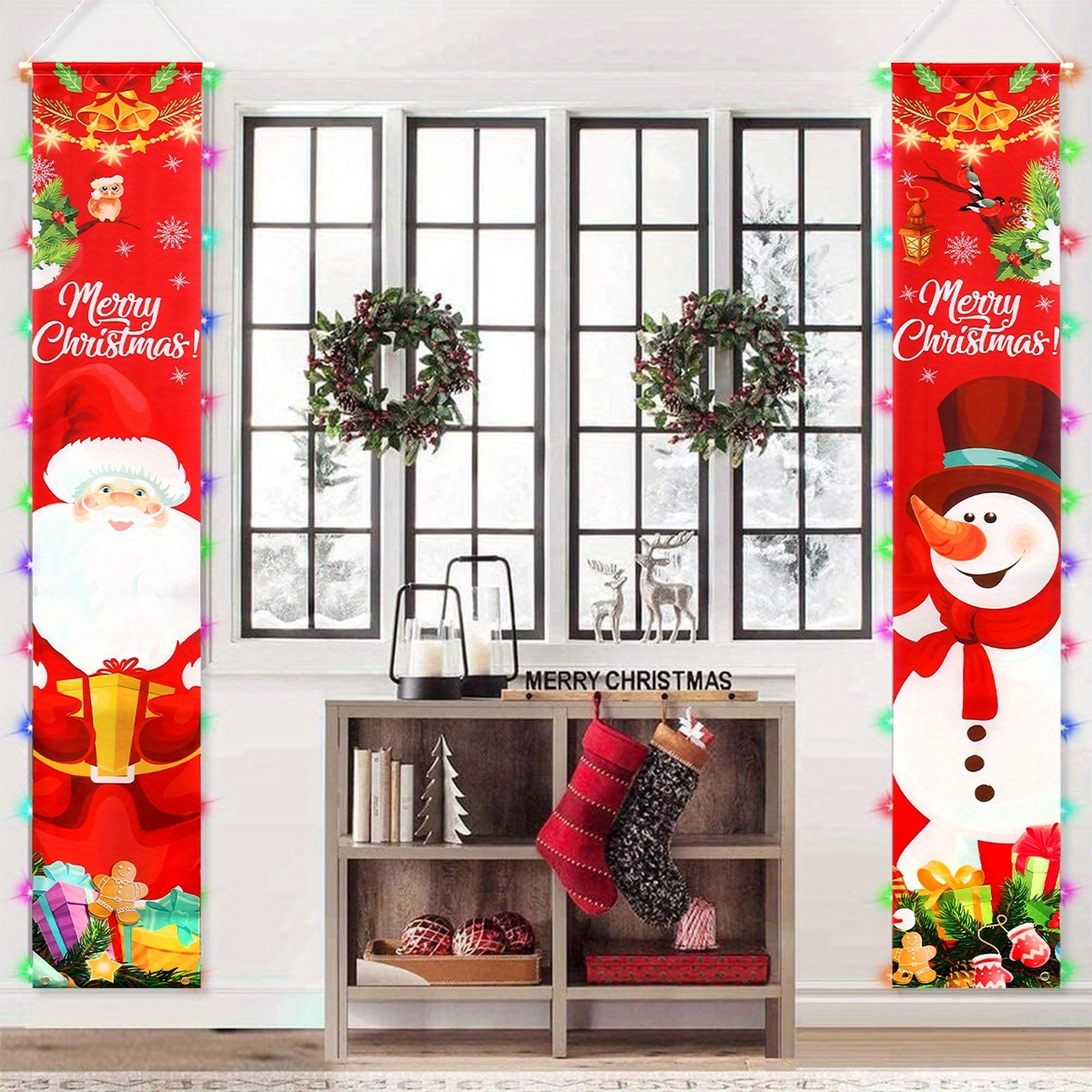 2x Weihnachtsbanner Für Haus & Garten – Schneeflocken & Weihnachtsbaum Deko Für Tür, Wand, Veranda