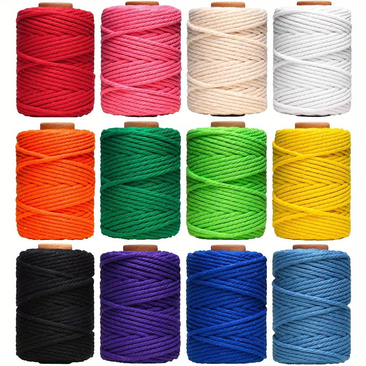 

Macrame Cord, 3mm X 396 Yards Natural Cotton Twine, 12 Rolls 4 Strand Colored Macrame String, Colorful Cotton Rope For Diy Crafts Knitting, Artworks, Wall Hanging, Plant Hangers