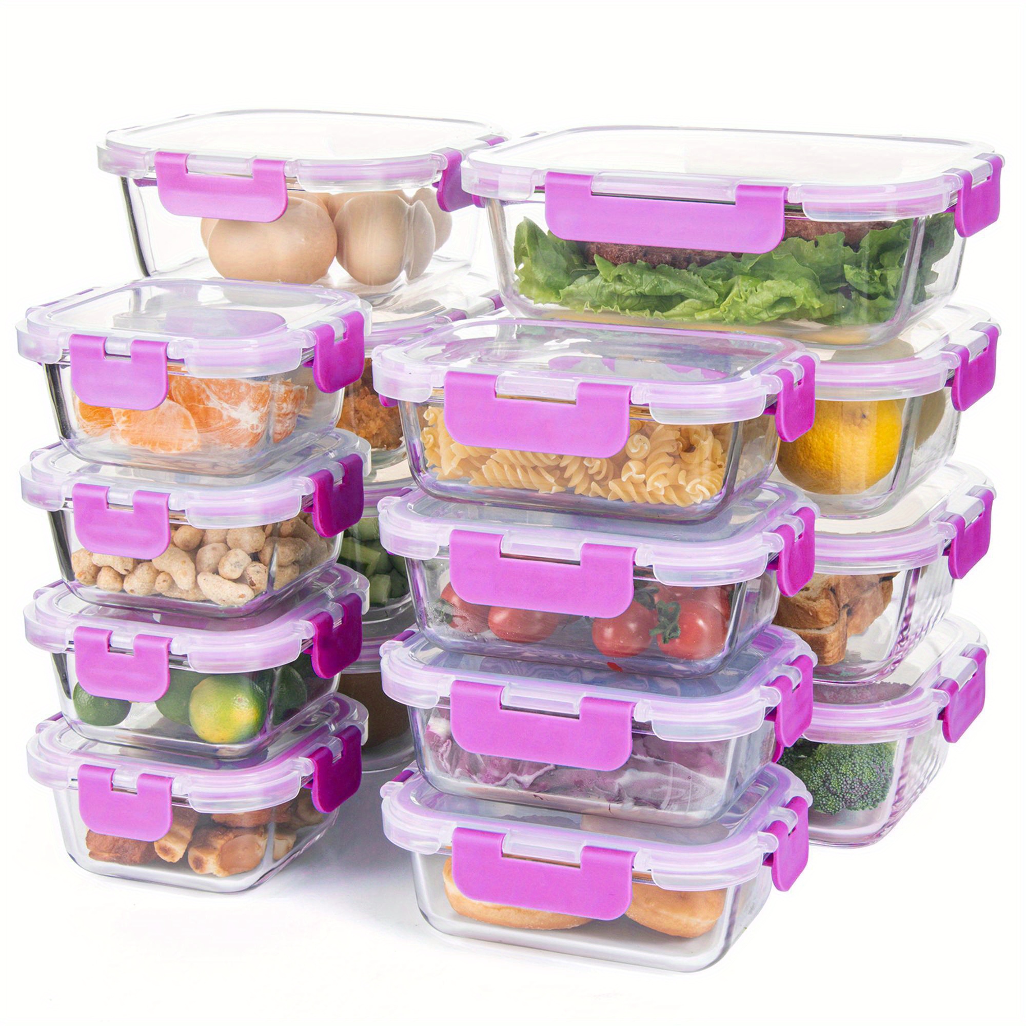 

32 Pcs 4 Size Glass Meal Prep Containers, Food Storage Containers With Airtight Lids For All Needs, Dishwasher/microwave/oven/freezer Safe Glass Containers For Prep Meals, Leftovers