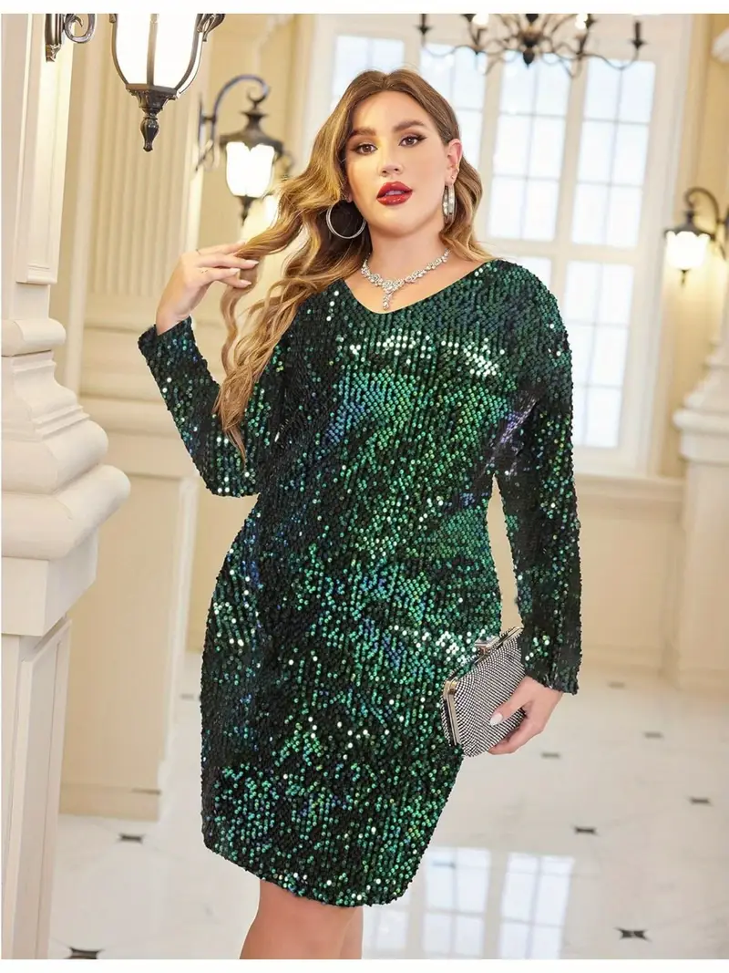 plus size plus size womens sequin dress plus size v neck - Temu plus size plus size womens sequin dress plus size v neck - Temu