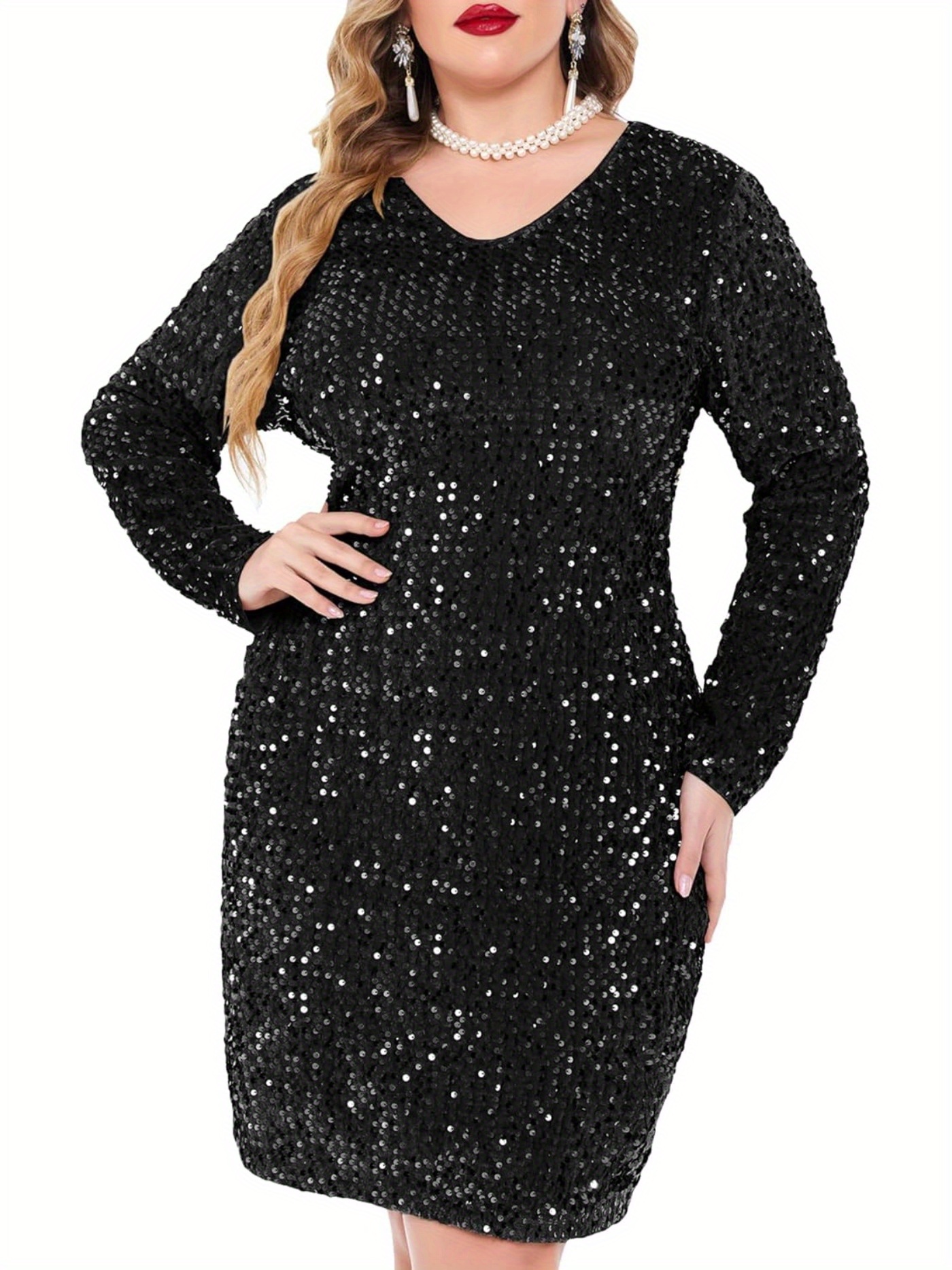 plus size plus size womens sequin dress plus size v neck - Temu