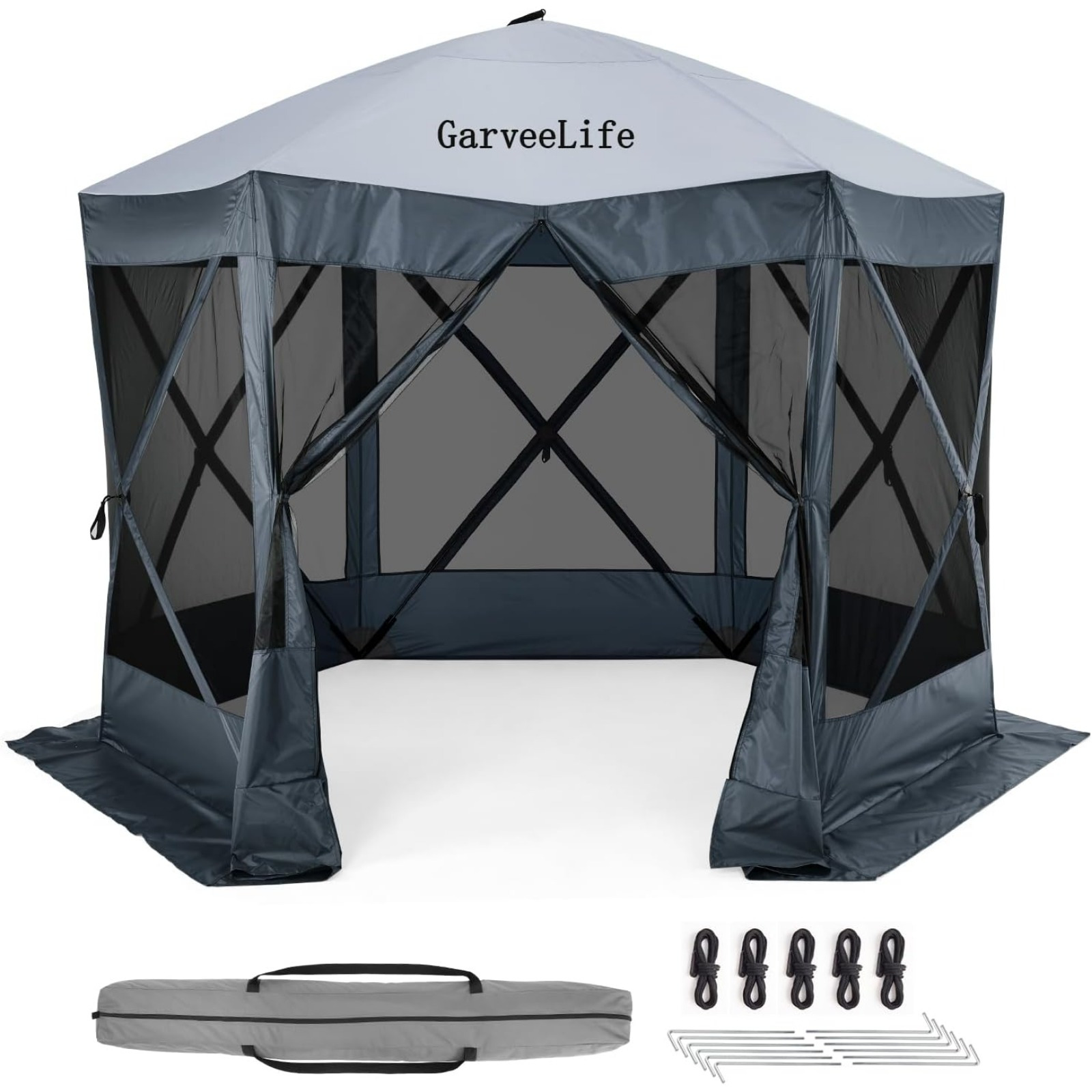 

Pop Up Gazebo, 10 X 10 Ft Screen House Tent With Mosquito Netting Porch Canopy Outdoor Waterproof 6 Sidewalls, Ground Stakes Portable Carry Bag Canopy For Deck, Lawn, Garden, Backyard(grey)