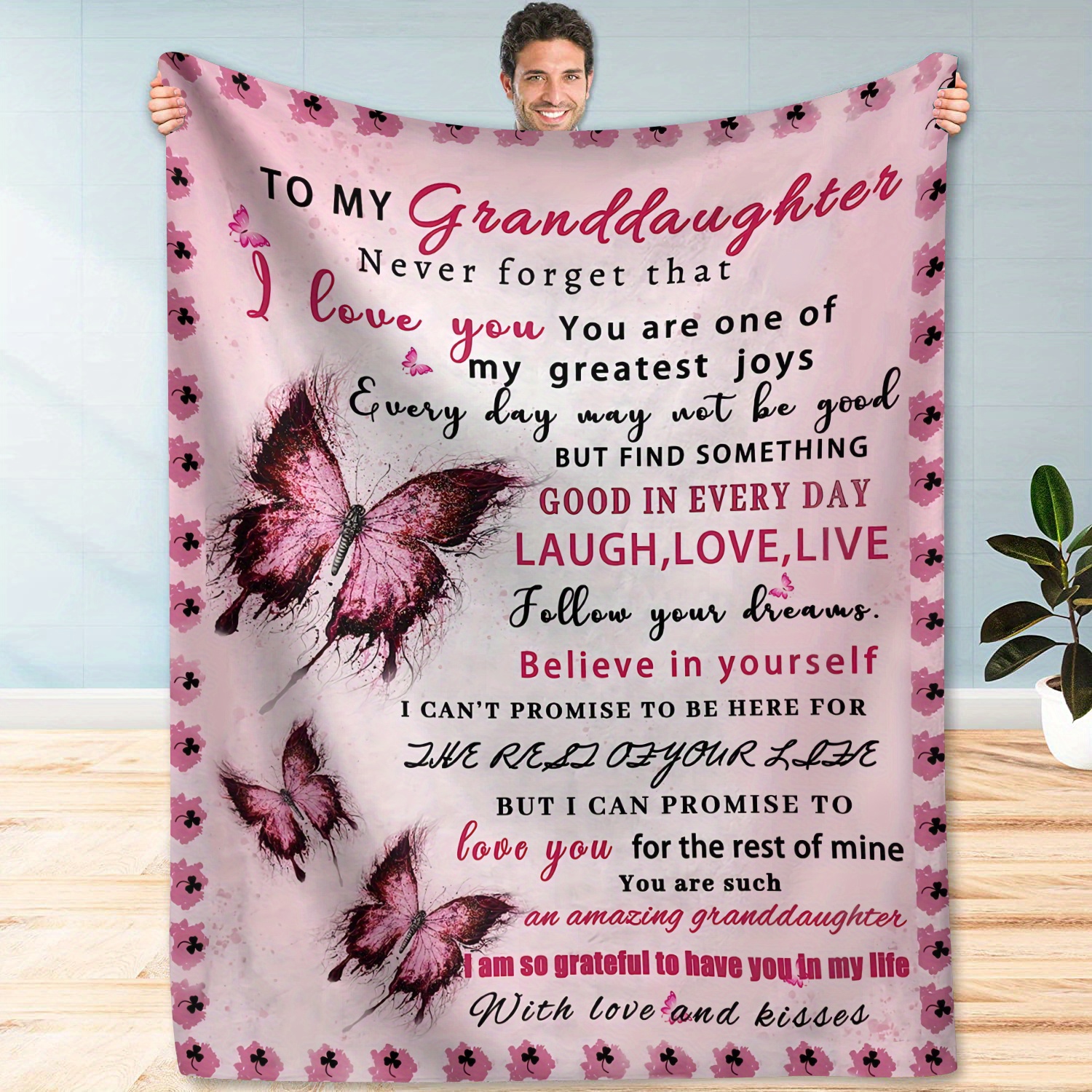 

Vintage Inspirational Granddaughter Throw Blanket - All Soft Flannel Fleece Sofa Blanket With Message, Multipurpose Knitted Blanket, Polyester 100%, 200-250g Lightweight