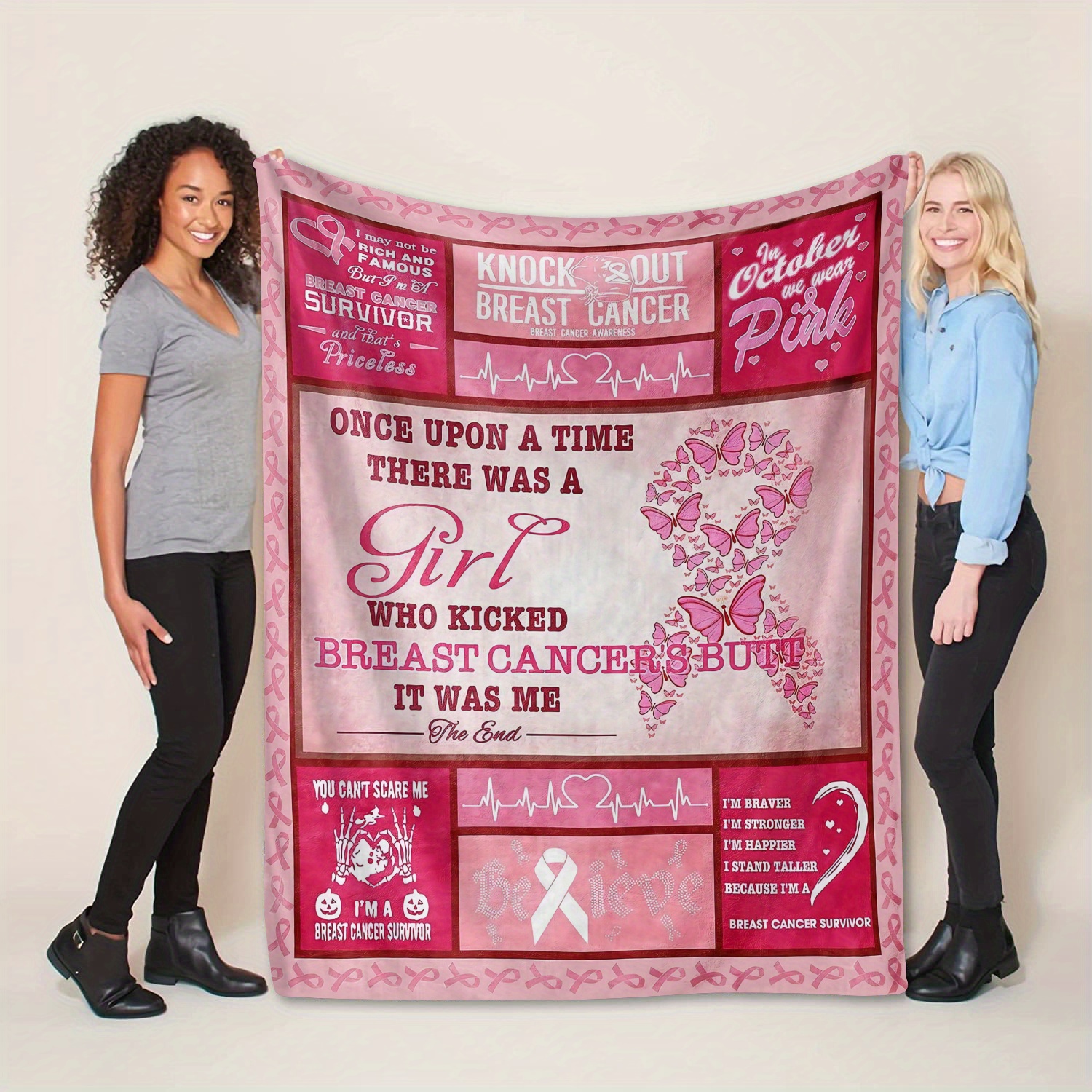 

Soft Flannel Throw Blanket - Perfect Gift For Patients, Breast Awareness Design, Ideal For Couch, Bed, Office & Travel - Comfort