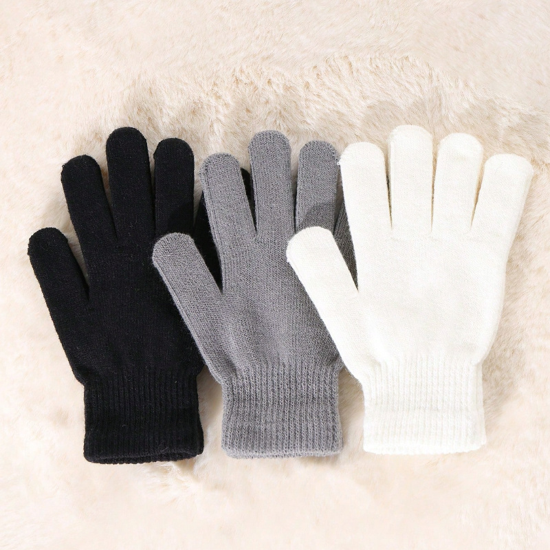 

3 Pairs Winter - Black Knit, Warm & Stretchy For Cosplay Costume, Cold Weather - Acrylic Fabric, Hand Or Dry Clean, Sports Outdoor Apparel