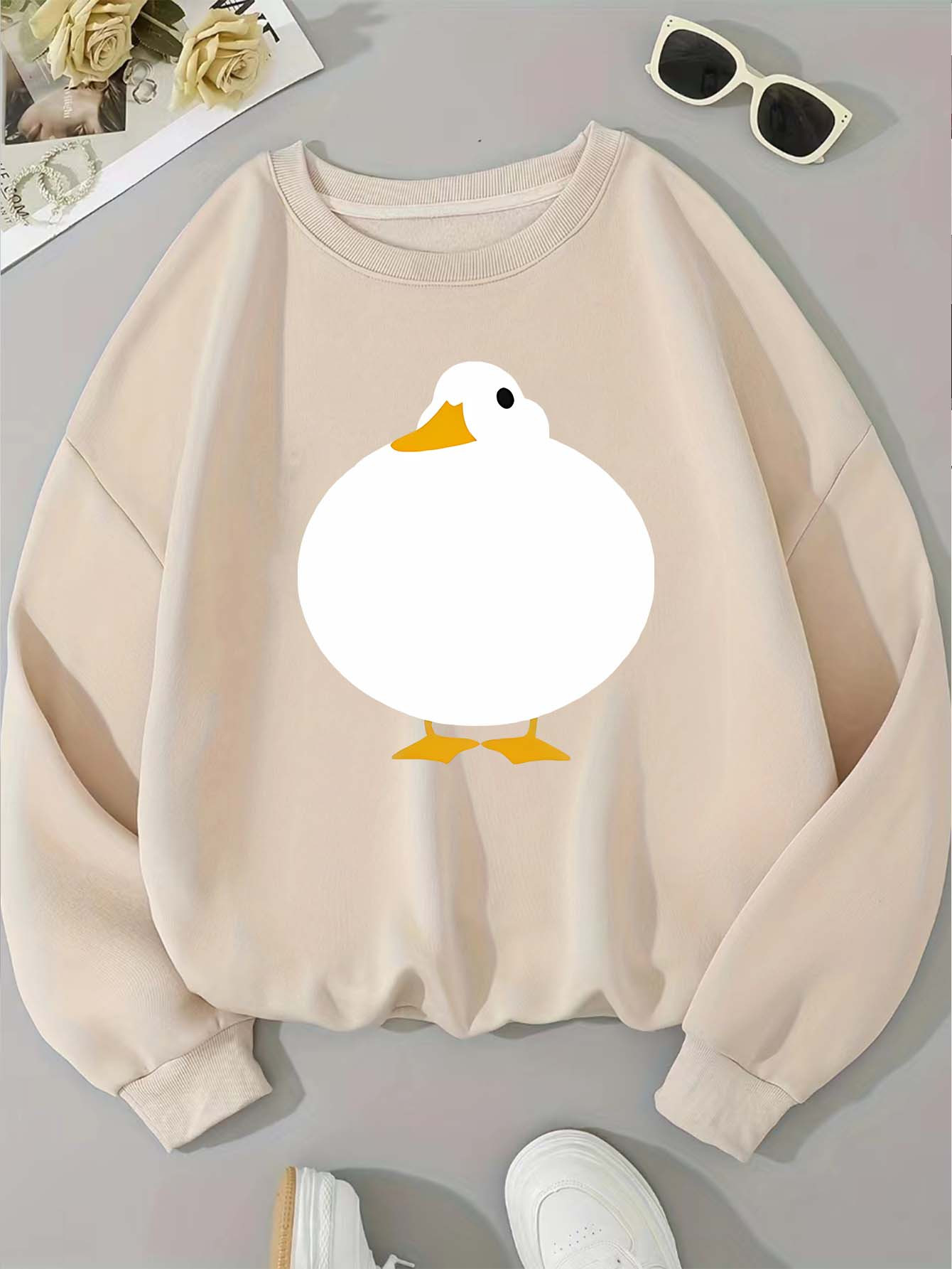womens cozy brown sweatshirt cute duck graphic im not a f Temu