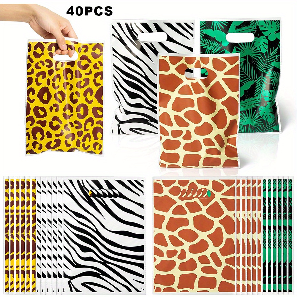 

40 Pcs Jungle Animal Print Party Bags - Perfect For Summer Parties, Birthdays, And More! - Durable Plastic, Double Side Print, Vibrant Colors, And 3d Digital Printing