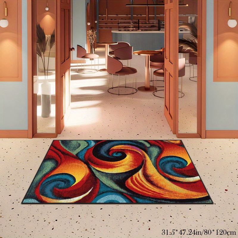 

Abstract Swirl Pattern Area Rug, Modern Non-slip Floor Mat With Golden Diamond Velvet & Dian Su Di Backing, Polyester, Indoor/outdoor, Washable Carpet For Living Room, Bedroom, Cafe, Dining - 800gsm