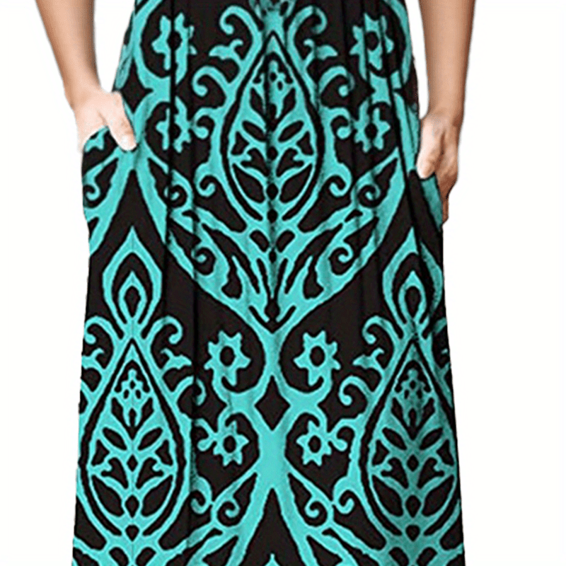

Tooluck Floral Print Maxi Dress, Casual Crew Neck Short Sleeve Dress With Pocket, Women's Clothing