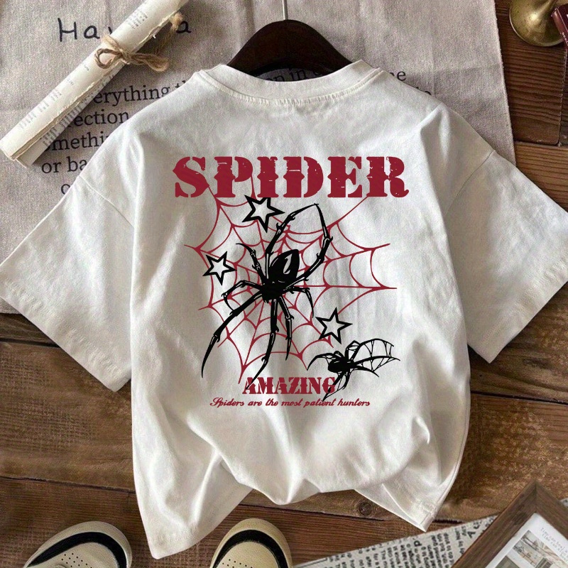 

Essential, Women's Casual Spider Print T-shirt - Short Sleeve, Crew Neck, Spring/, Stretchy Polyester , Machine Washable