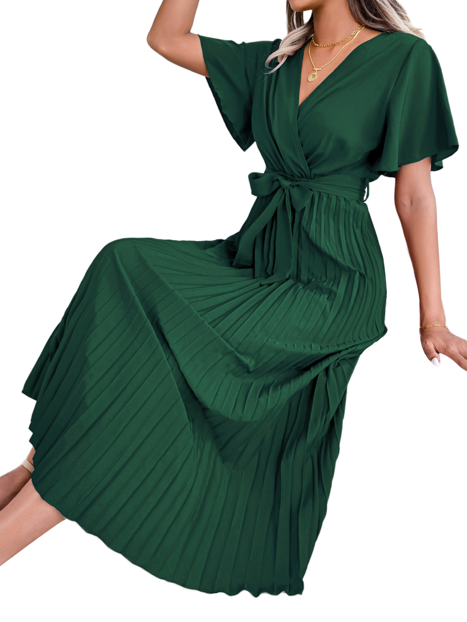 slim fit dress slacks Simple V Neck Green Long Prom Dresses Emerald Summer Maxi Dress Green / US6 main image 1